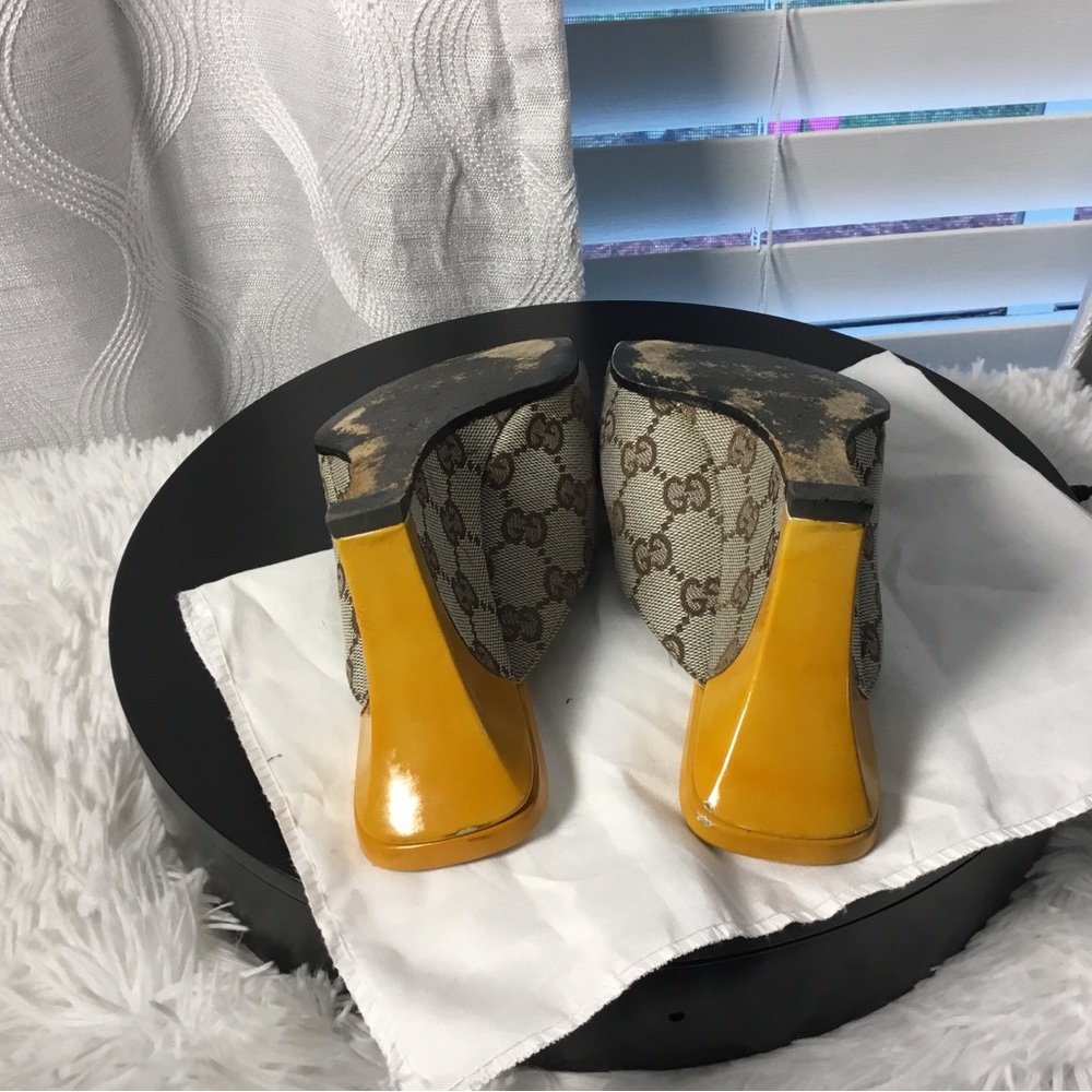 Gucci Beige Brown GG Canvas Open-Toe Slide Mules - Picture 7 of 12